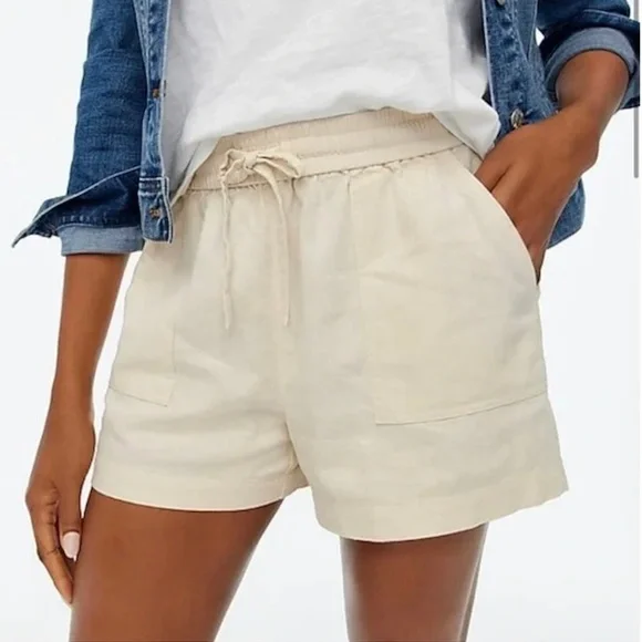 NWT J.Crew Linen Blend Drawstring Shorts - Picture 2 of 8